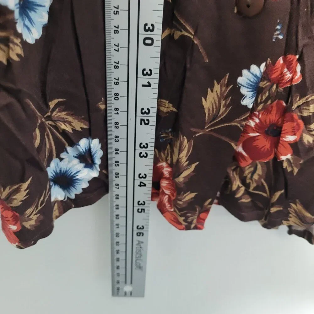Vintage y2k Honor brown blue button front floral a line full maxi midi skirt 22w